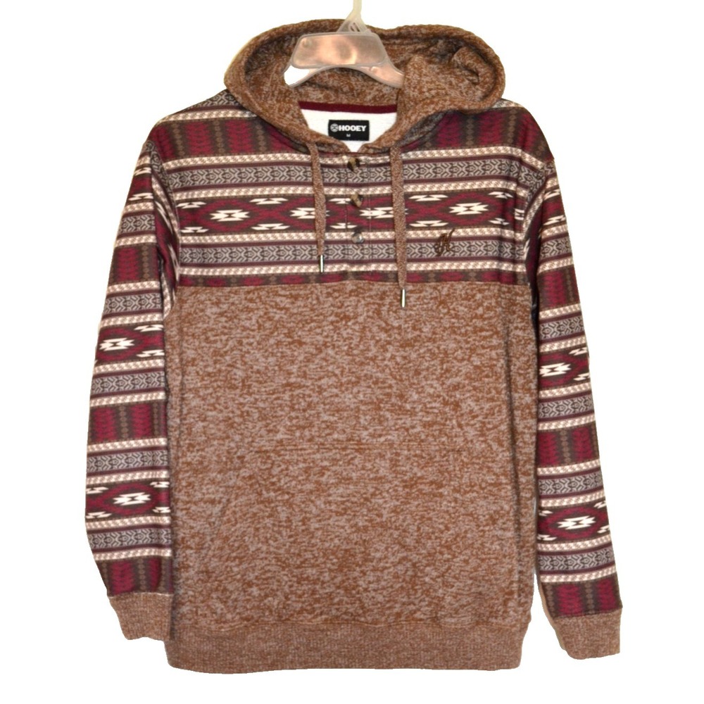 Hooey Men's Medium Aztec Sleeve Fleece Pullover Hoodie Hooded Pouch Pocket